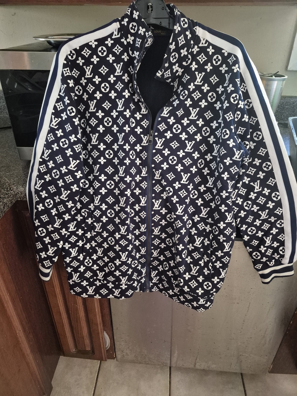 Louis Vuitton Navy and White Monogram Track Bomber Jacket